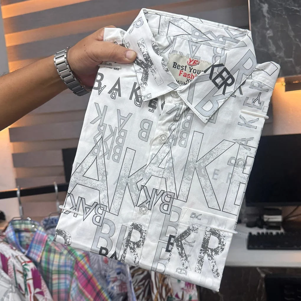 CORE Cotton COAST half sleeve print shirt — white with grey lettering print