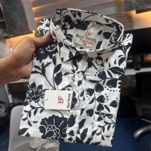 CORE Cotton COVE half sleeve print shirt — black and white large floral print