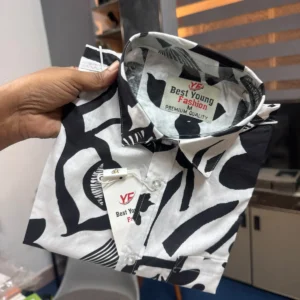 CORE Cotton DRIFT half sleeve print shirt — black and white abstract print